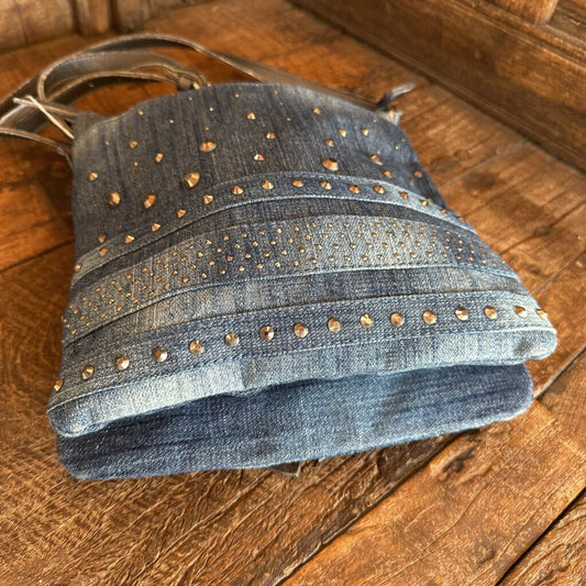 Denim Studded Crossbody Purse