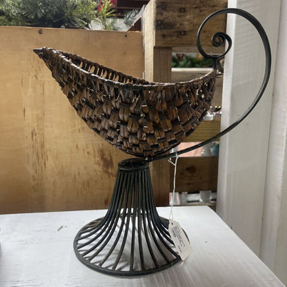 Old Wrought Iron & Woven Rattan Centerpiece Decor