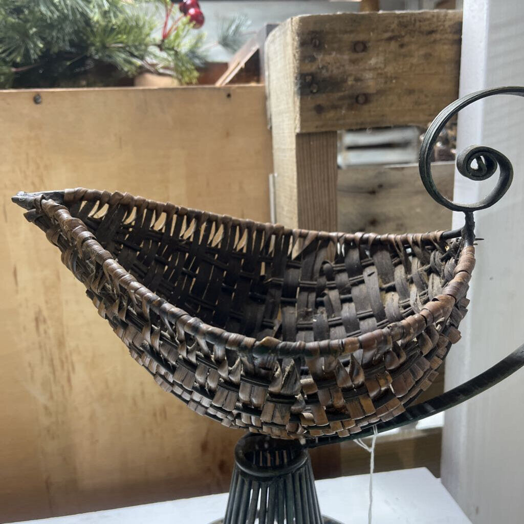 Old Wrought Iron & Woven Rattan Centerpiece Decor