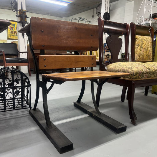 VINTAGE IRON AND WOOD OLD SCHOOL DESK