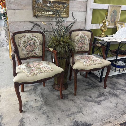 PAIR VICTORIAN TAPESTRY ARM CHAIRS
