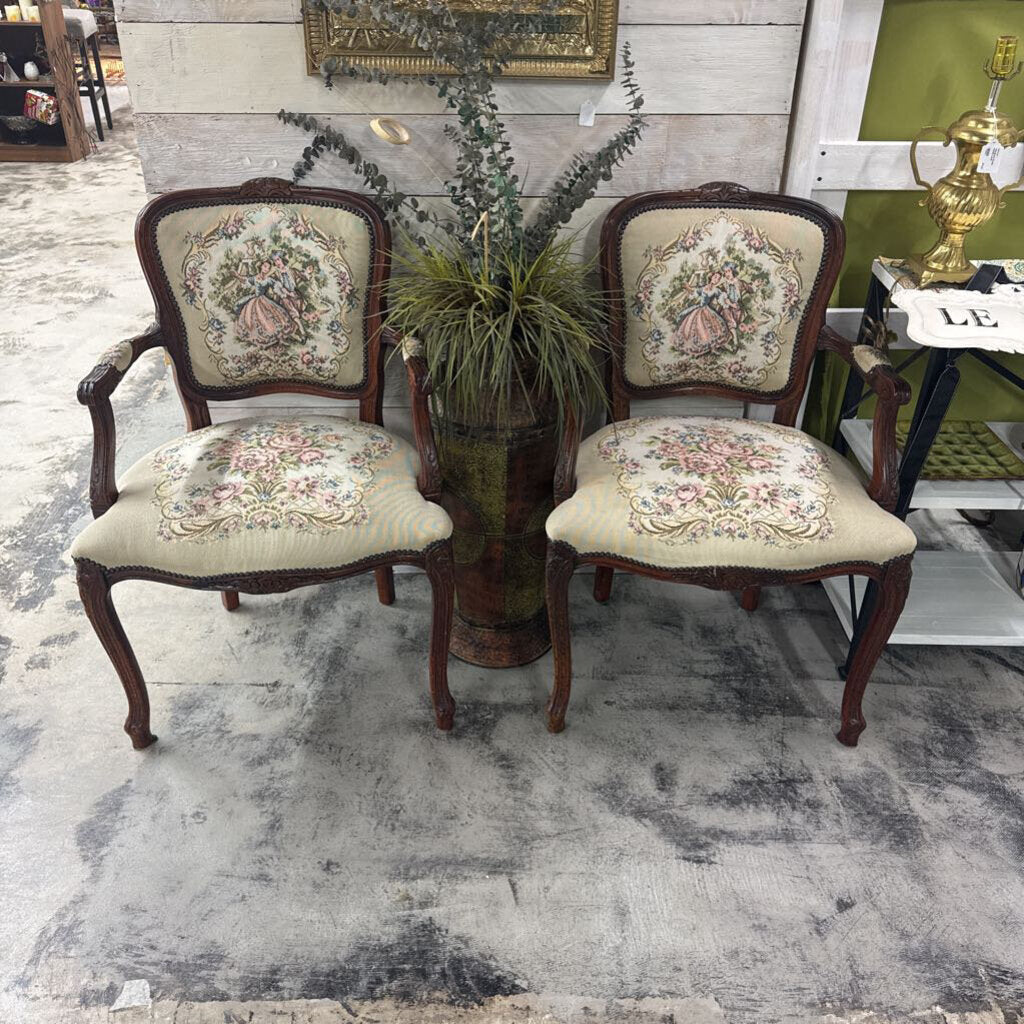 PAIR VICTORIAN TAPESTRY ARM CHAIRS