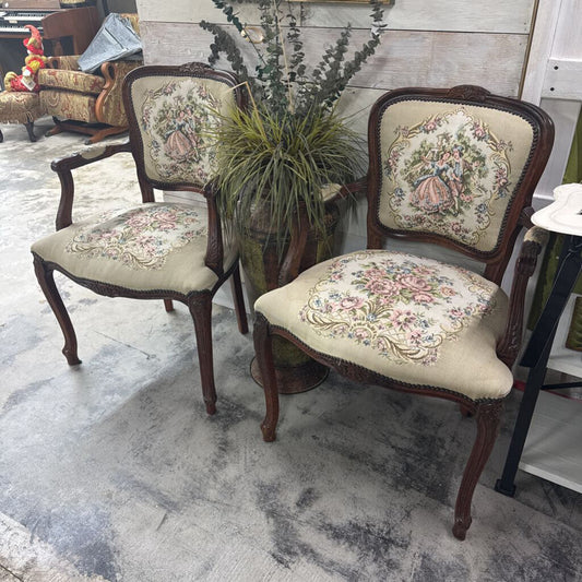 PAIR VICTORIAN TAPESTRY ARM CHAIRS