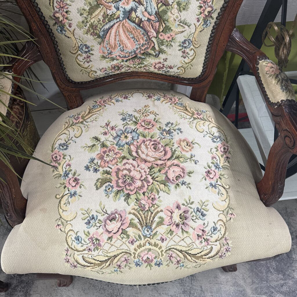 PAIR VICTORIAN TAPESTRY ARM CHAIRS
