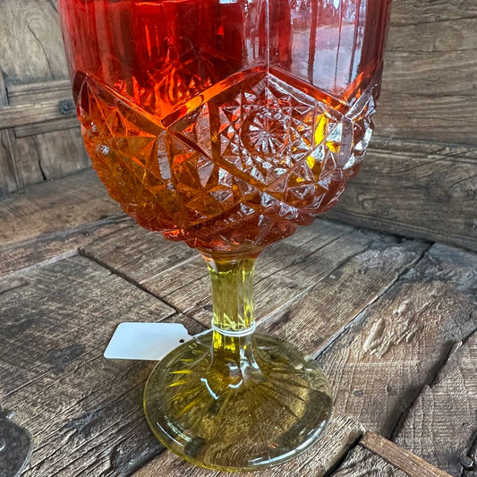 Embossed Amberina Art Glass Compote