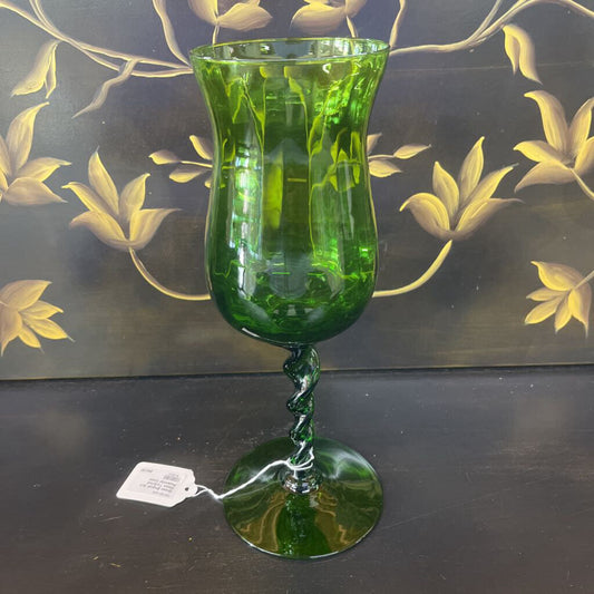 GREEN EMPOLI ART GLASS TWISTED PEDESTAL VASE