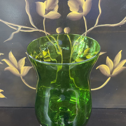 GREEN EMPOLI ART GLASS TWISTED PEDESTAL VASE