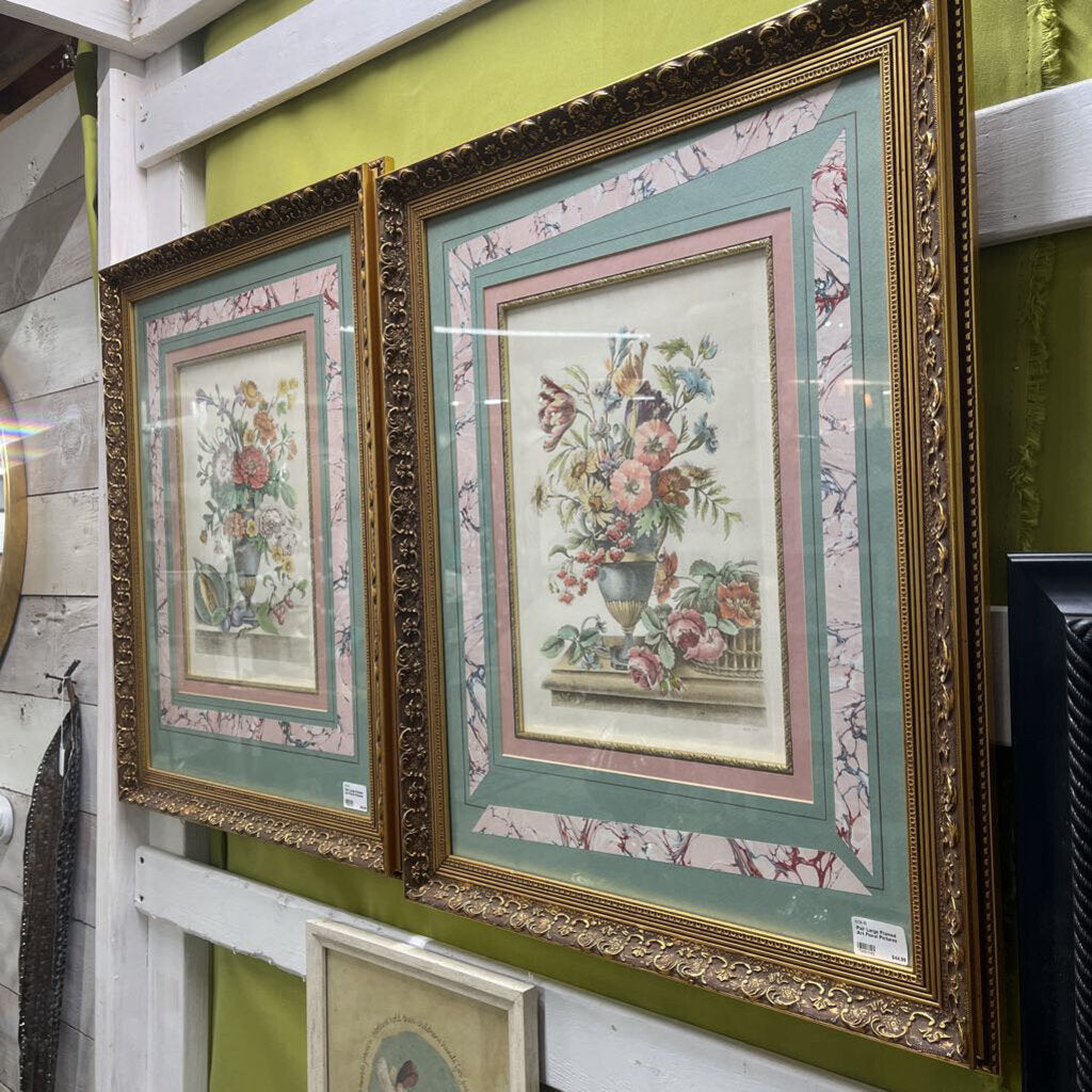 PAIR LARGE FRAMED ART FLORAL PICTURES