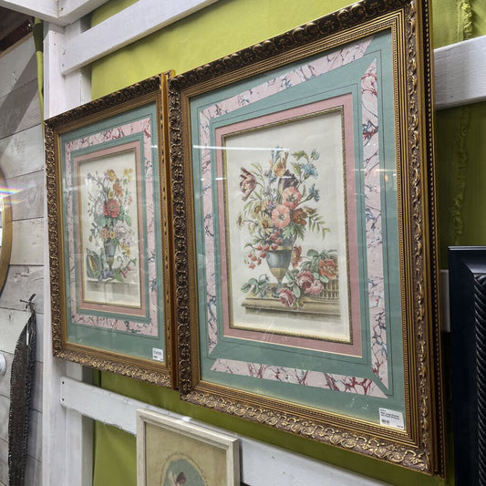 PAIR LARGE FRAMED ART FLORAL PICTURES