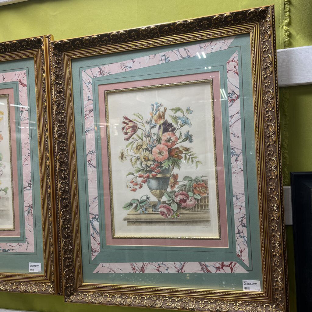PAIR LARGE FRAMED ART FLORAL PICTURES
