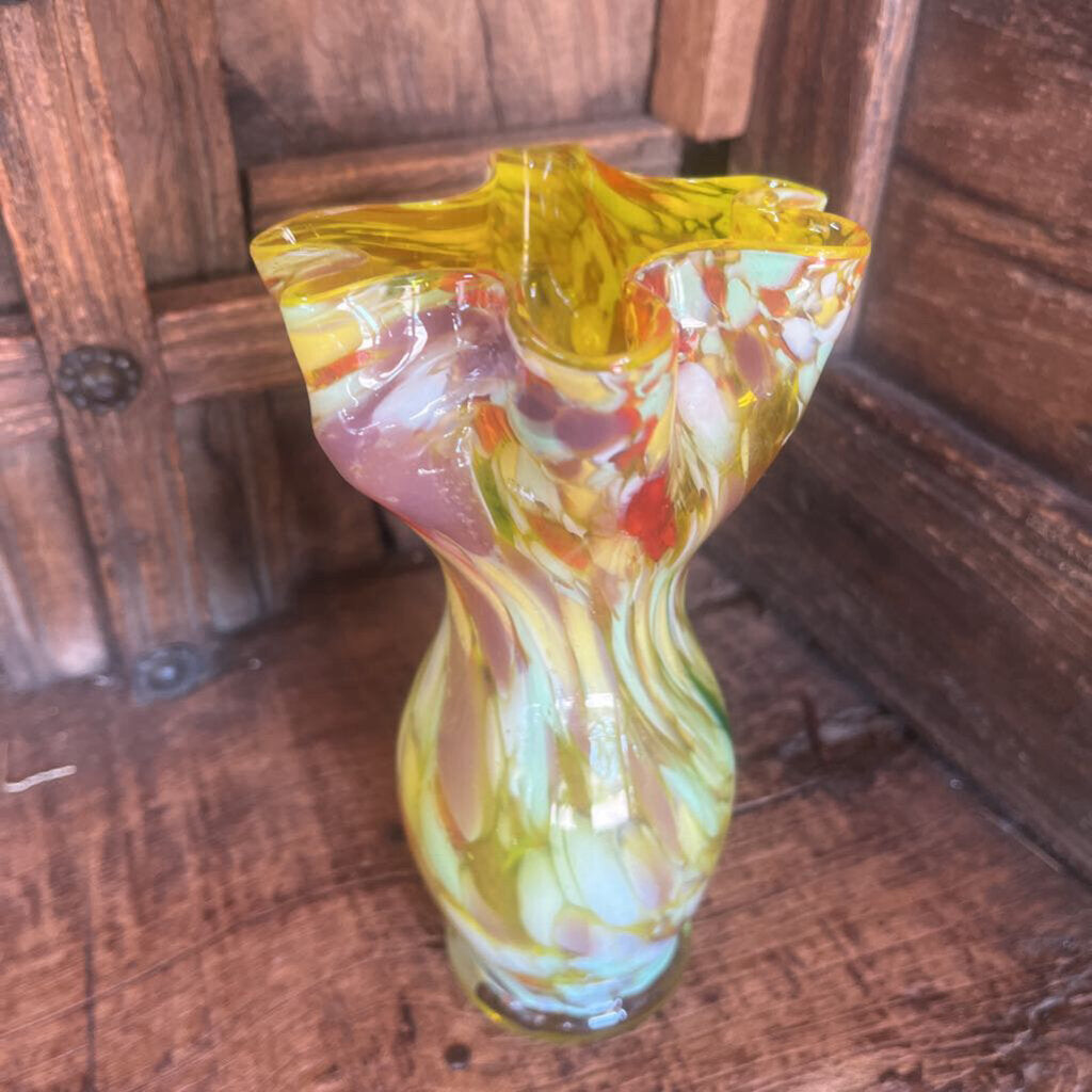 Small Murano Style Yellow Speck Vase