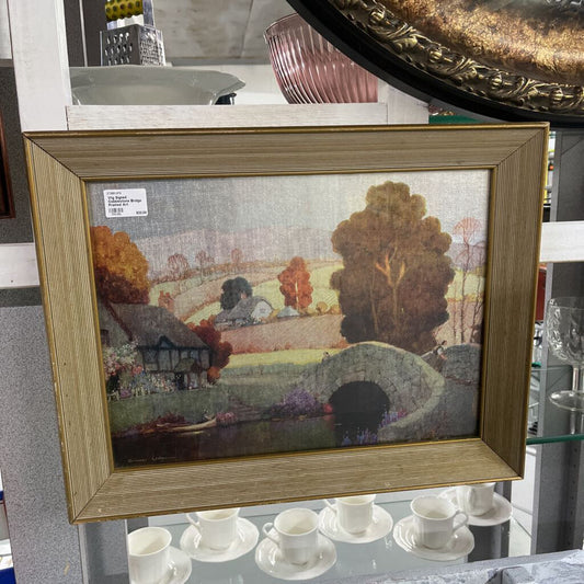 VTG SIGNED COBBLESTONE BRIDGE FRAMED ART