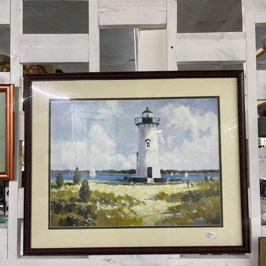 LARGE SIGNED LIGHTHOUSE FRAMED ART