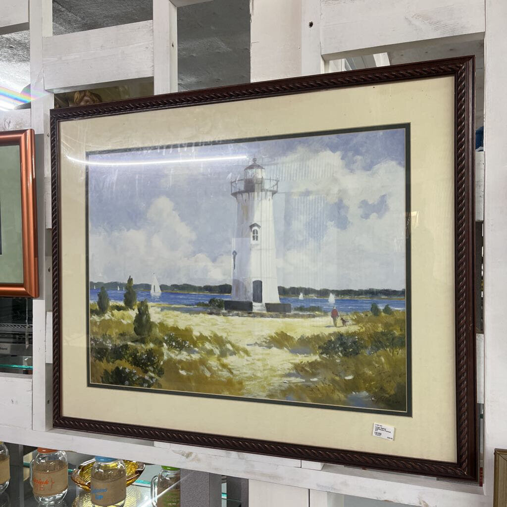 LARGE SIGNED LIGHTHOUSE FRAMED ART