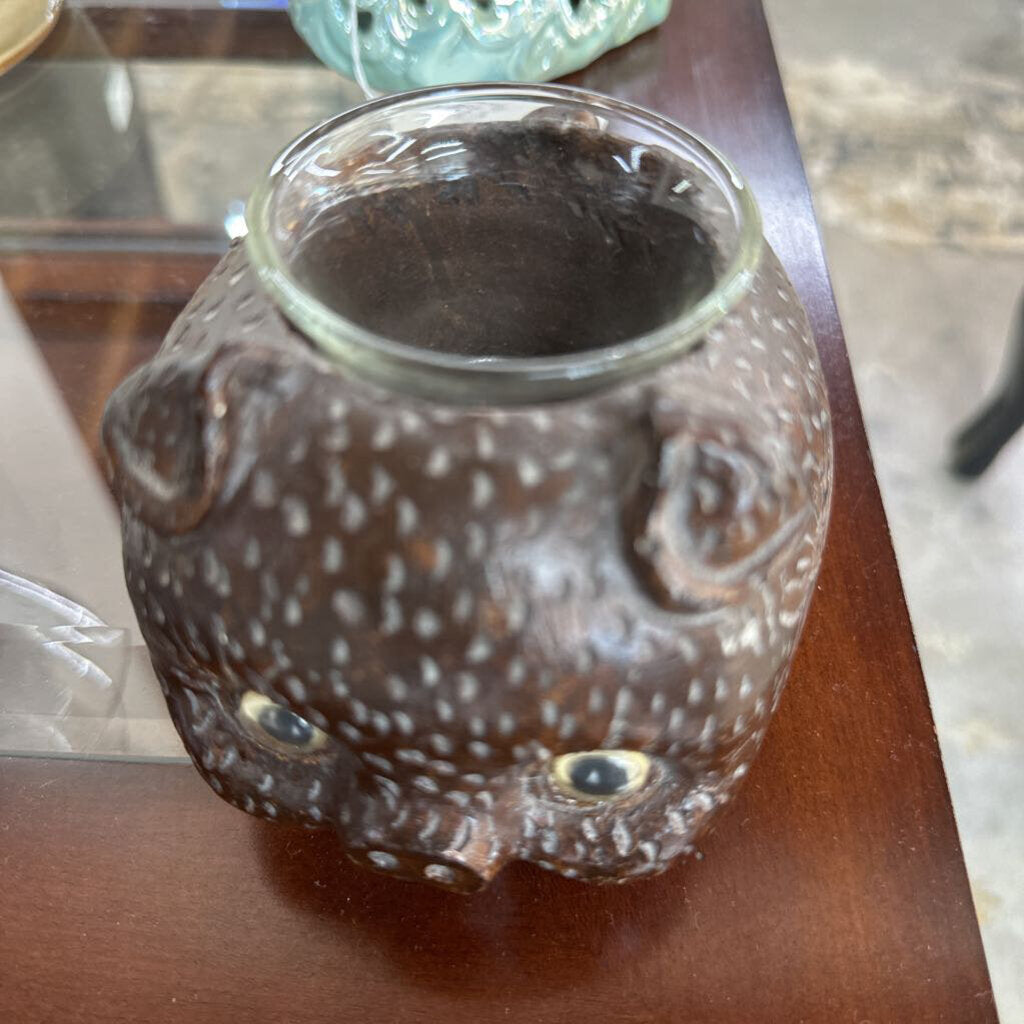 BROWN FOLK ART PIG CANDLEHOLDER