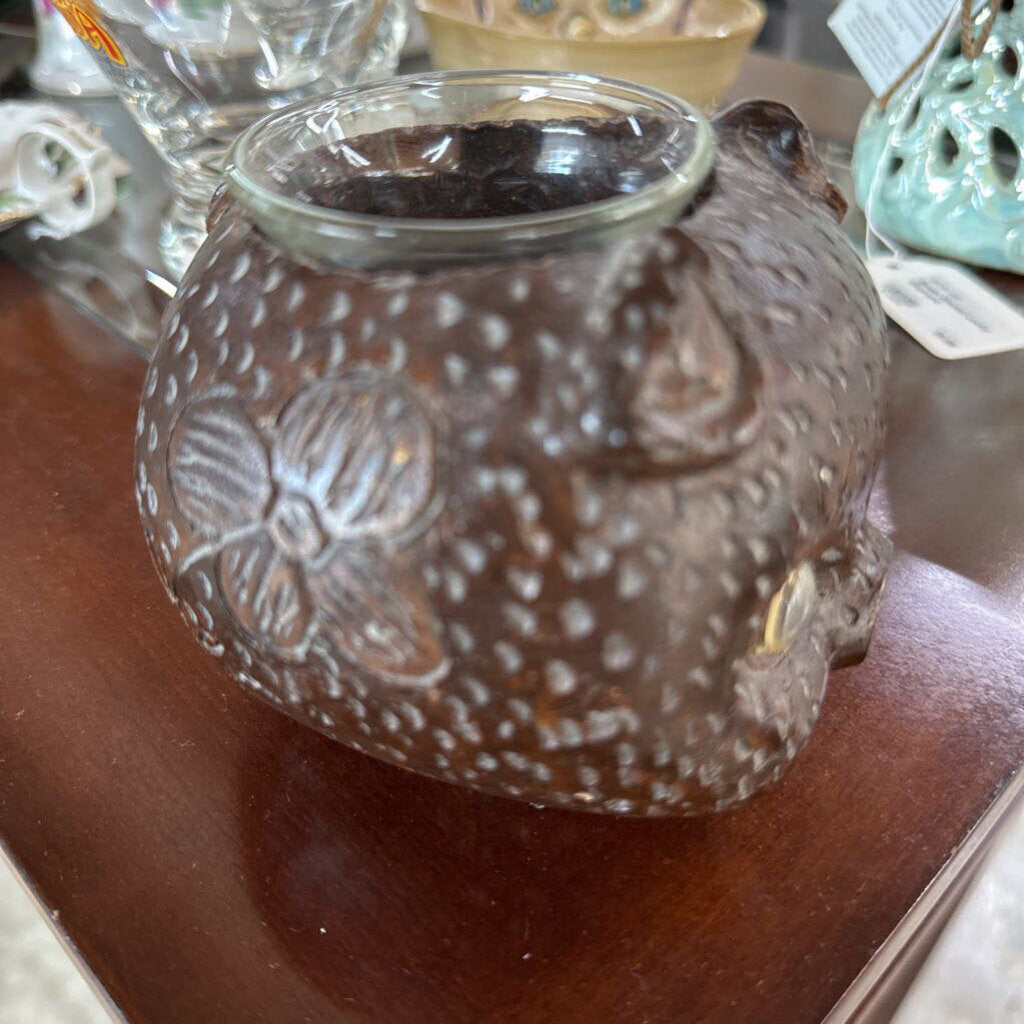 BROWN FOLK ART PIG CANDLEHOLDER
