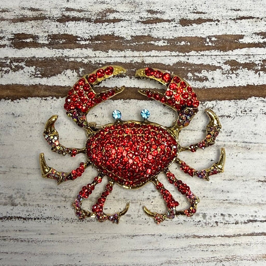 Rhinestone Crab Brooch