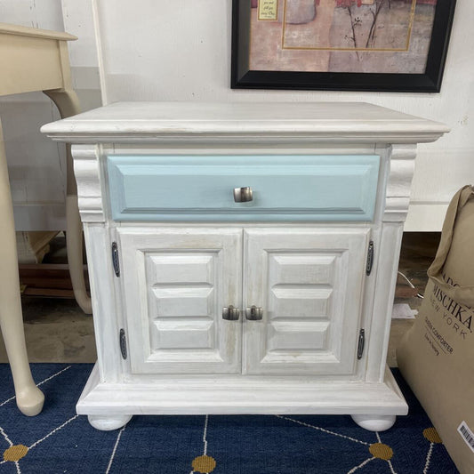 NIGHT STAND WHITE WITH BLUE DRAWER
