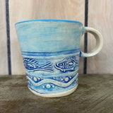 POTTERY MUG W/ FISH -BLUE