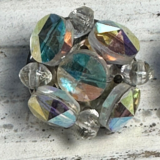 Vtg AB Cyrstal Clip Earrings