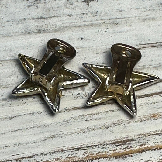 Vtg Rootbeer Enamel Star Clip Earrings