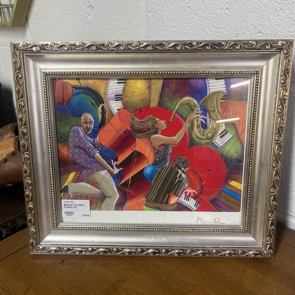 MUSICAL TRIO SILVER FRAMED ART