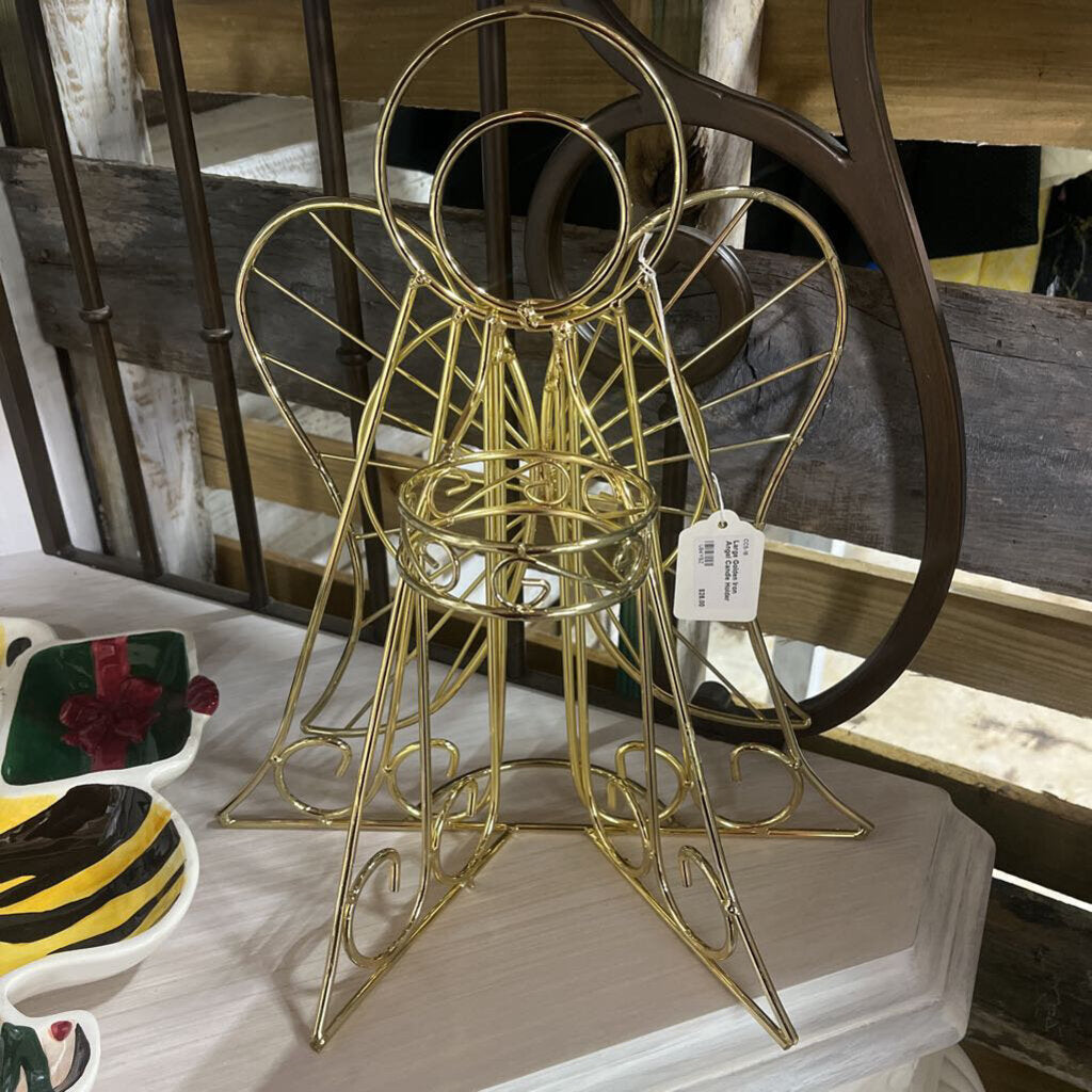 LARGE GOLDEN IRON ANGEL CANDLE HOLDER