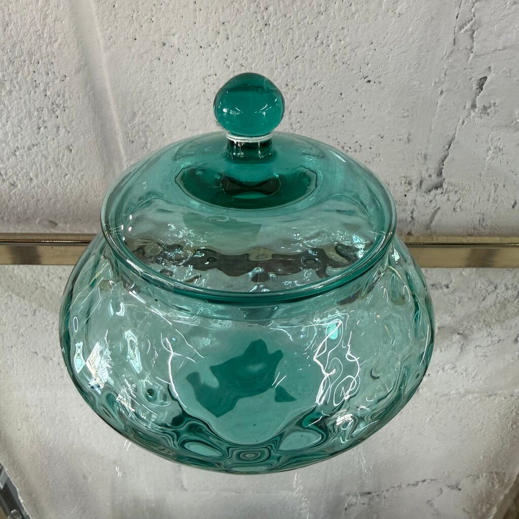 BLUE EMPOLI GLASS CANDY DISH WITH LID