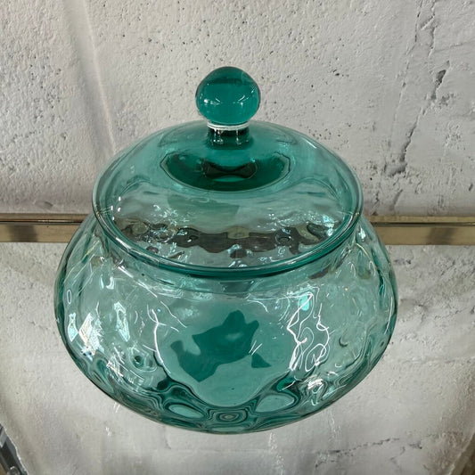 BLUE EMPOLI GLASS CANDY DISH WITH LID