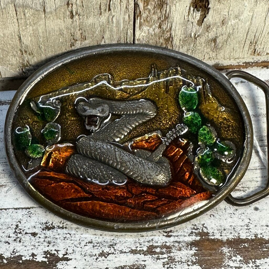 Vtg Enamel & Bronze Snake Buckle