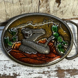 Vtg Enamel & Bronze Snake Buckle