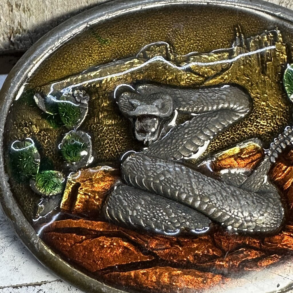 Vtg Enamel & Bronze Snake Buckle
