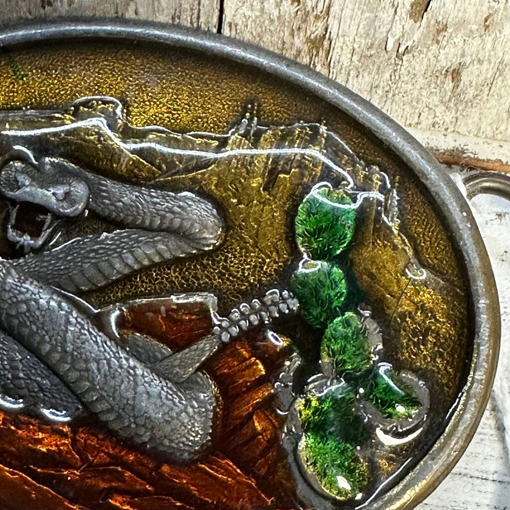 Vtg Enamel & Bronze Snake Buckle