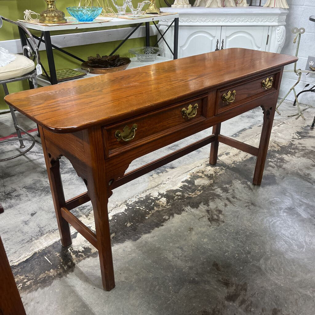 OAK WOOD TWO DRAWER CONSOLE TABLE