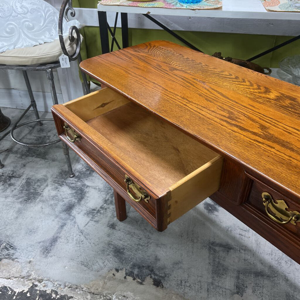 OAK WOOD TWO DRAWER CONSOLE TABLE