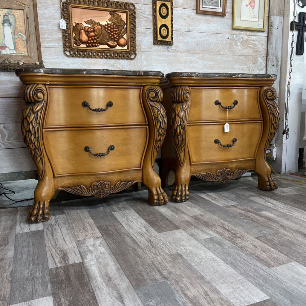 PAIR LARGE STONE TOP BEDSIDE TABLES