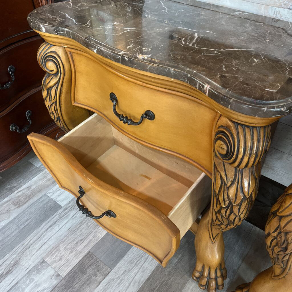 PAIR LARGE STONE TOP BEDSIDE TABLES