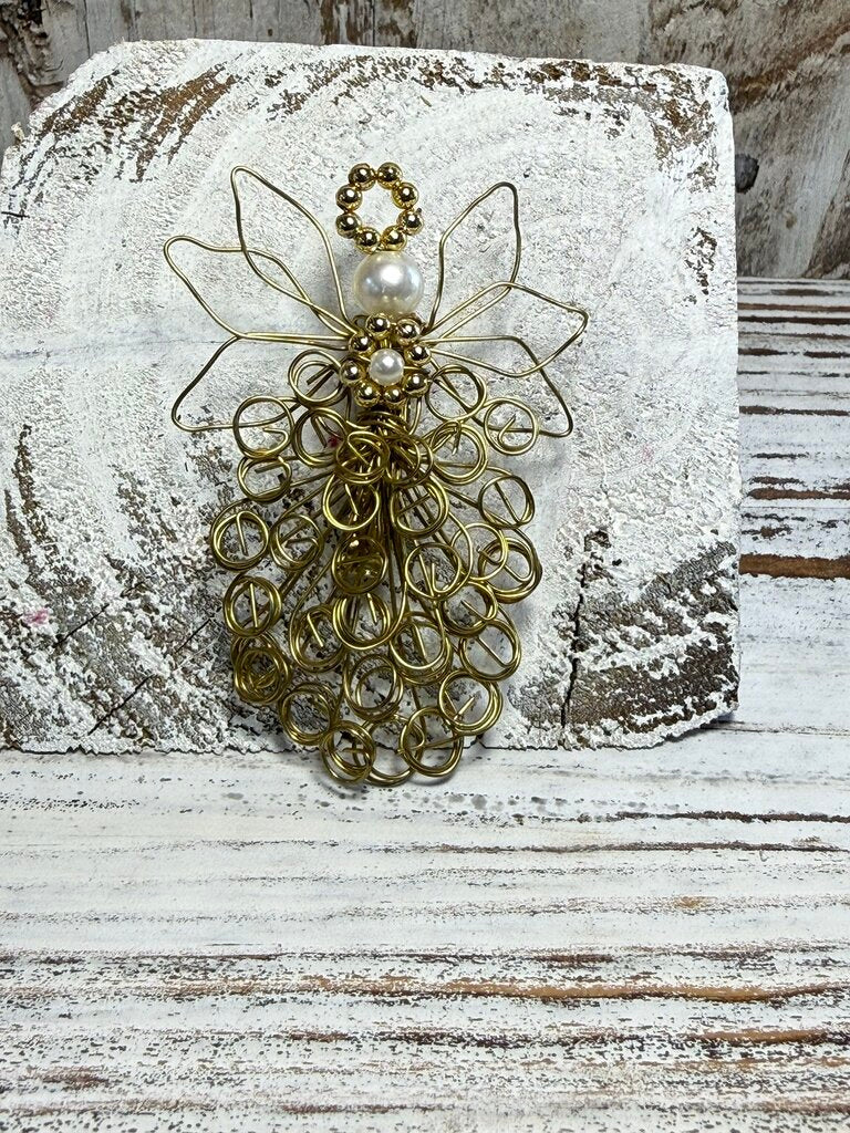 VTG FOLK ART PEARL ANGEL BROOCH
