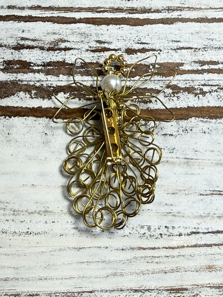 VTG FOLK ART PEARL ANGEL BROOCH
