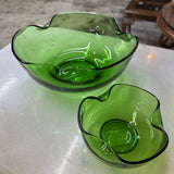 MCM Green Glass Dip & Chip Bowls Set