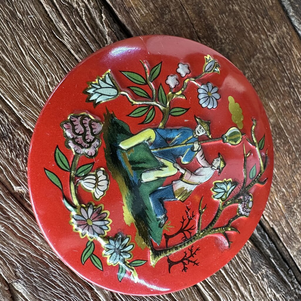 Vtg Round Red Makeup/Trinket Tin