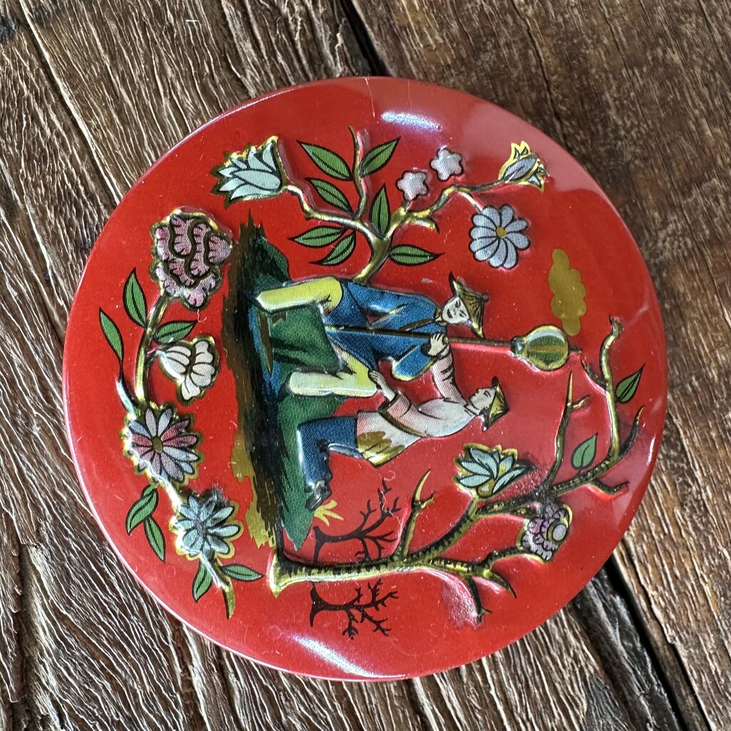 Vtg Round Red Makeup/Trinket Tin
