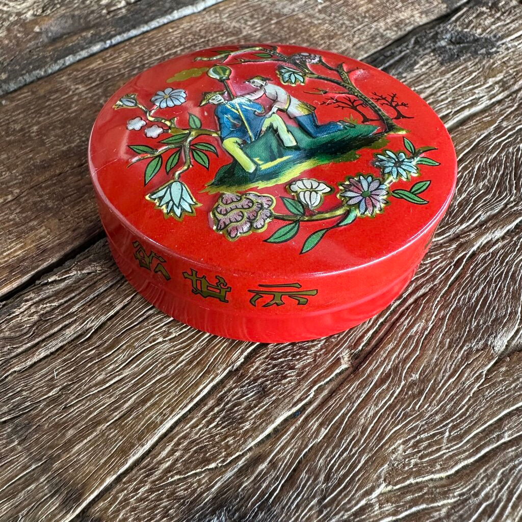 Vtg Round Red Makeup/Trinket Tin