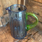 BLUE ART GLASS PITCHER WITH GREEN HANDLE