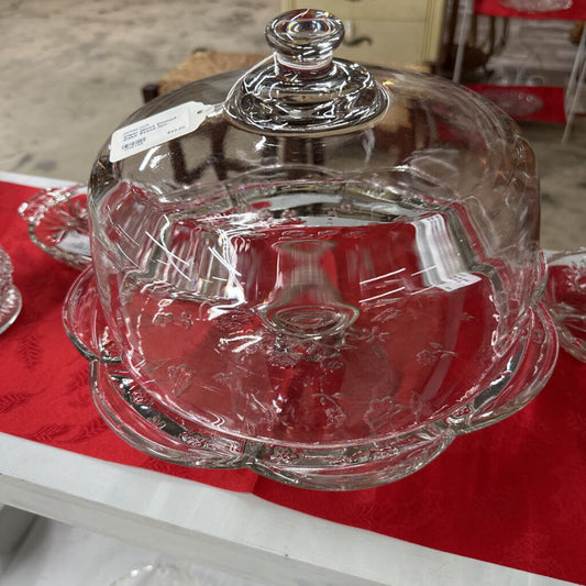 Clear Glass Domed Cake Stand 2pc