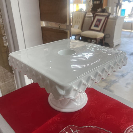 SQUARE MILK GLASS CAKE STAND