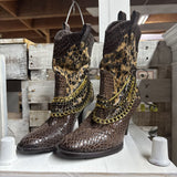 J RENEE CHAINED LEOPARD SNAKE BOOTS SZ 8