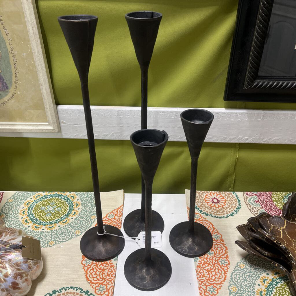 4 PC POTTERY BARN CAST IRON CANDLE HOLDERS SET