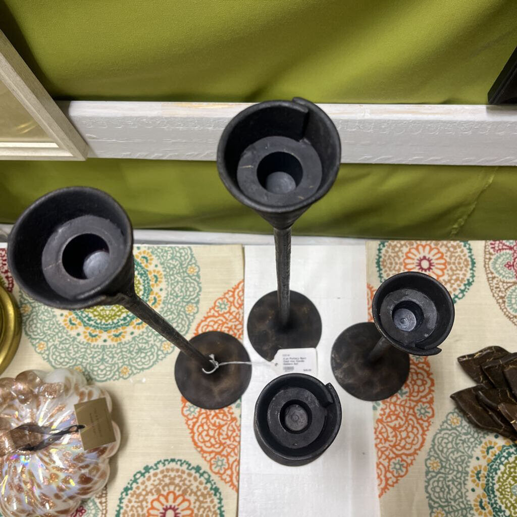 4 PC POTTERY BARN CAST IRON CANDLE HOLDERS SET