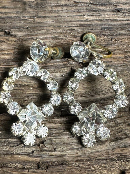 Vtg Screw Back Rhinestone Earrings